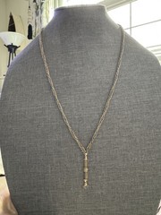 Gold Tone Tassel Pendant Flat Back Necklace 14.75” Long Barrel Clasp VTG