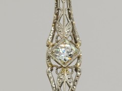 Art Deco Platinum & Gold Mixed .40ct Diamond Solitaire Brooch Bar Pin SI2 F/G