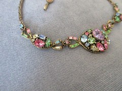 vintage signed 1955 HOLLYCRAFT NECKLACE multi color pastel rhinestones