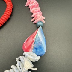 Vintage Shell Necklace Chunky Pink Blue Dyed Shell Beads Bold Beach Statement