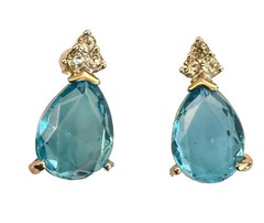 Vintage Faceted Blue Glass Pear Cut 14k HGE Earrings BC-LIND Pierced