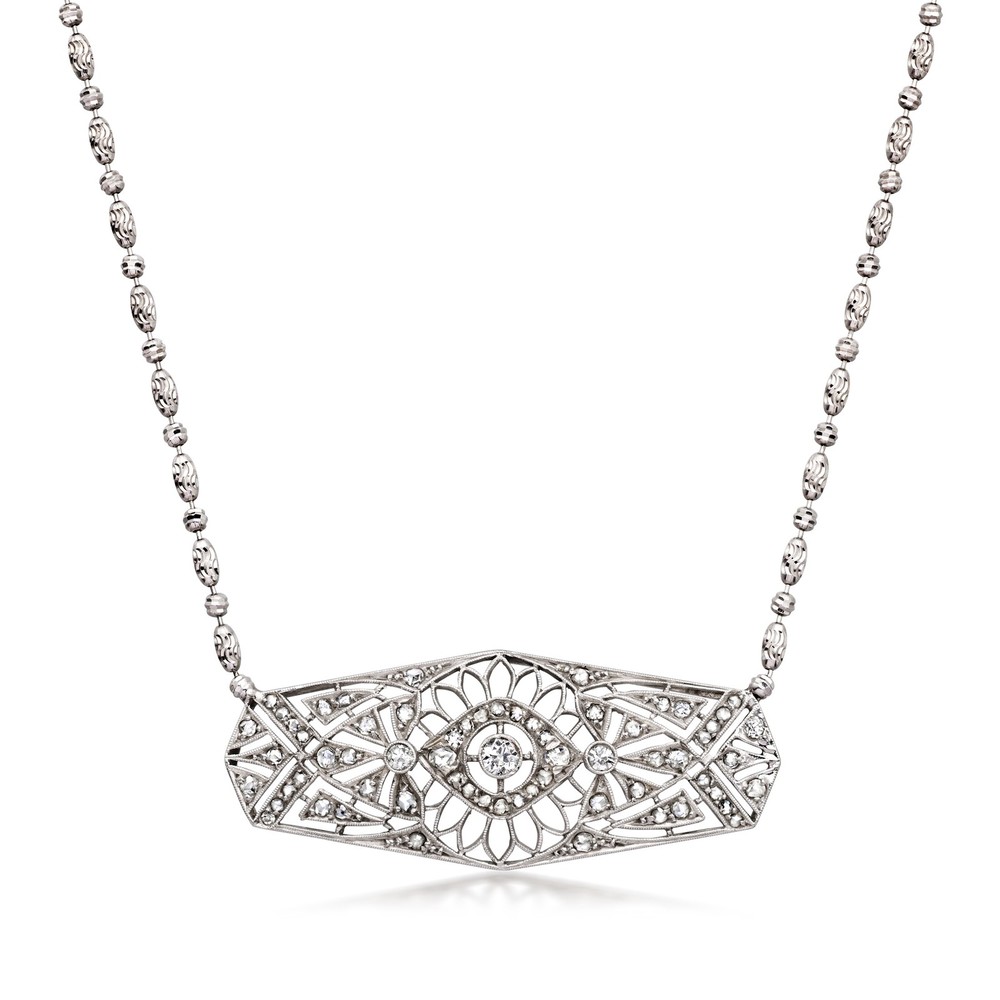 Vint Diamond Filigree Ncklc in Platinum & 14k White Gold 15.5 inches