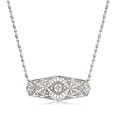 Vint Diamond Filigree Ncklc in Platinum & 14k White Gold 15.5 inches