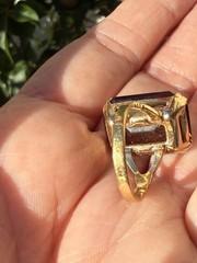 Vintage Avon Cocktail Ring Large Facted Cognac Color Glass Gold Tone Sz 6