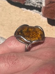 Vintage Baltic Amber Sterling statement ring ￼