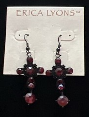 NWT Vintage Erica Lyons Red Rhinestone Chandelier Crosses French Wire Earrings