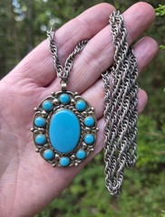 Bell Trading Necklace Vintage 60s Faux Turquoise Nickel Silver Southwestern Boho