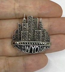 VTG Judith Jack J.J. Sterling Silver Markasite New York Skyscraper Pin Brooch17g