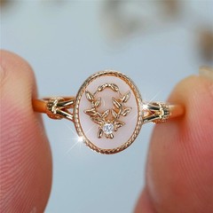 Vintage Gold Silver Oval Leaf Ring White Enamel Stone Women Wedding Jewelry Gift
