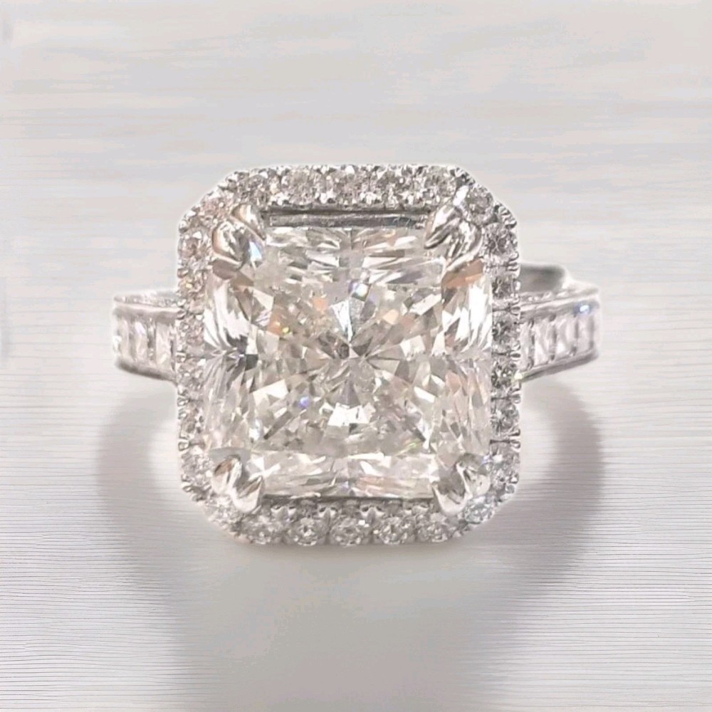 14k White Gold Engagement Ring 6.30ct Lab Grown Diamond Radiant Shape H-VS1