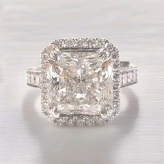 14k White Gold Engagement Ring 6.30ct Lab Grown Diamond Radiant Shape H-VS1