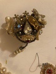 Elegant Lot Vintage Mosiac Earrings Handmade Pendant Creamy Jewelry Antique