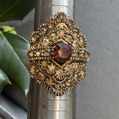 Vintage Ring Cognac Topaz Rhinestone Statement Cocktail Adjustable Size