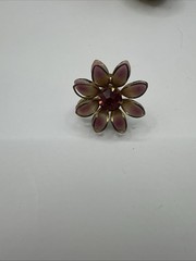 Vintage B.N. Signed Gold Tone Pink Enamel Pink Rhinestone Screw Back Earrings