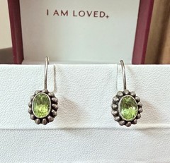 VTG FAS 925 Silver Earrings W/ Faceted Oval Cut Peridot Gemstone & Beaded Edge