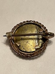 Antique Miniature Mourning Roped Gold-tone Brooch C Clasp Pin Faded Photo Woman