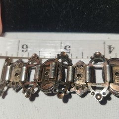 Vintage Purple Cabochon Ornate Link Bracelet Silver Tone Victorian Style 6.25 in
