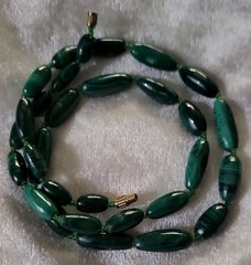Vintage Oblong Elongated Malachite Stone Beaded Necklace