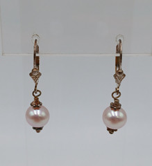 VTG 925 Pink Pearl Dangle Earrings 1.25in Drop Sterling Silver 2.3g Blush Estate