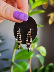 Vintage 1950s Jet Black Rhinestone Waterfall Dangle Earrings Hollywood Glam