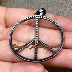 Vintage 2.46ct Clear Genuine Old Mine Rose Cut Diamond Silver Peace Sign Pendant