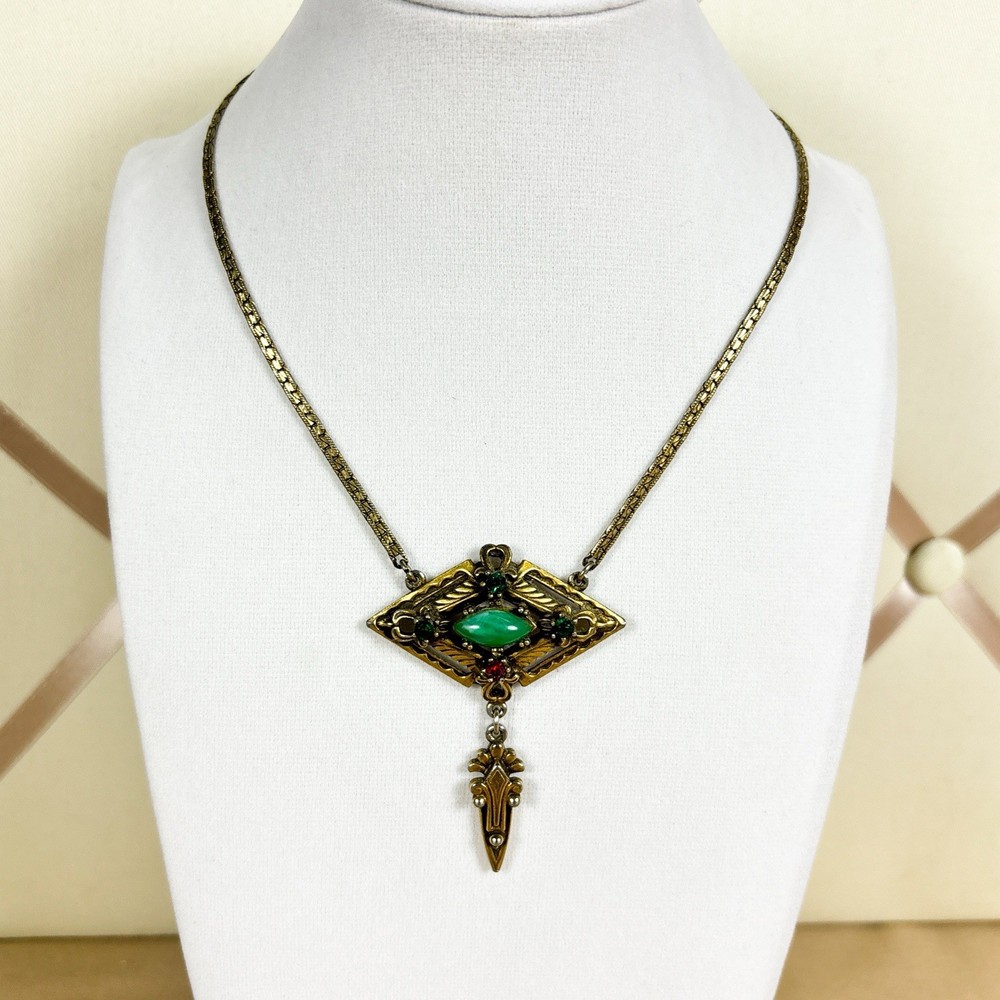 Vintage Art Deco Revival Flux Stone Lavalier Choker Necklace 15in C17