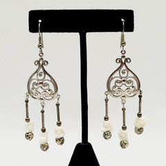 Southwestern Style Chandelier Silver Tone White Howlite Bead Pierced Earrings
