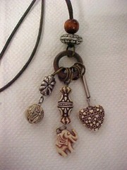 Vtg Tribal Boho Carved Wood Heart Elephant Fetish Silver Beads Necklace 32″