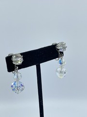 Vintage Aurora Borealis dangle lever back Earrings graduated silver tone 1″