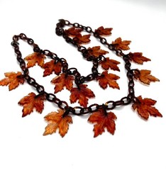 Vintage Autumn Leaf Celluloid Necklace – Translucent Tortoise Maple Leaf Charm