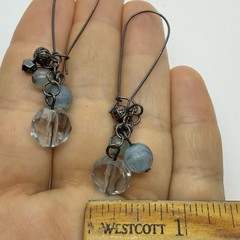 Vtg Blue Green Acrylic Beaded Dangle Drop Statement Earrings Long Hook Gunmetal