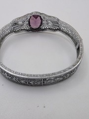 Antique Art Deco Rhodium Plated Filigree Bracelet JHP John Peckman Purple Stone