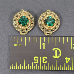 WEST GERMANY GREEN SLAG CABOCHON FILIGREE PENDANT NECKLACE EARRINGS SET VINTAGE