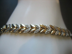 FAS 925 Sterling Silver Diamond Two Tone Leaf Link Chevron Tennis Bracelet