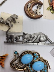 Vintage Animal Jewelry Lot Fish Cats Birds Enamel Disney Style Pendants Brooches