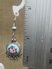 Vintage Earrings Rostov Finift Russian Enamel Painted Floral Dangle Silver Tone