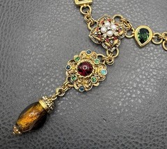 Vtg Jose & Maria Barrera Byzantine Revival Rhinestone Drop Pendant Necklace 25”