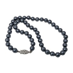 Gray Faux Pearl Necklace 17 Inches Knotted 8mm Beads Vintage Sheen Unsigned