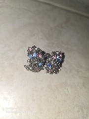 Vintage Hollycraft Twist On Earrings With Colorful Rhinestones 1950s
