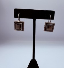 Vintage Square Sterling Silver and Smoky Quartz Drop Earrings Marked 925