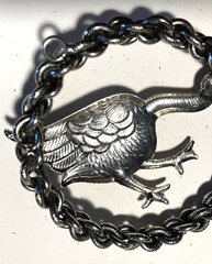 Sterling Silver Vintage Pendant (NO CHAIN) Goose Round Large 2.75 inch Unique