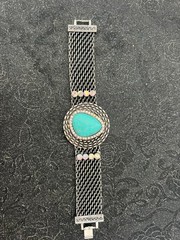 Vintage Silver Tone Turquoise Style Wide Mesh Cuff Bracelet Boho Statement
