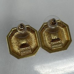 Vintage Lanvin Germany Gold Tone Octagon Hematite Art Deco Style Stud Earrings