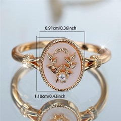 Vintage Gold Silver Oval Leaf Ring White Enamel Stone Women Wedding Jewelry Gift