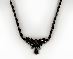 Women’s Garnet Necklace Set 925 Sterling Silver 17.75 “ & Matching Earrings