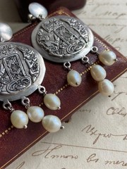 Vintage 800 Silver Mother of Pearl Ethnic Dangle Earrings Handmade 27.2g Gift