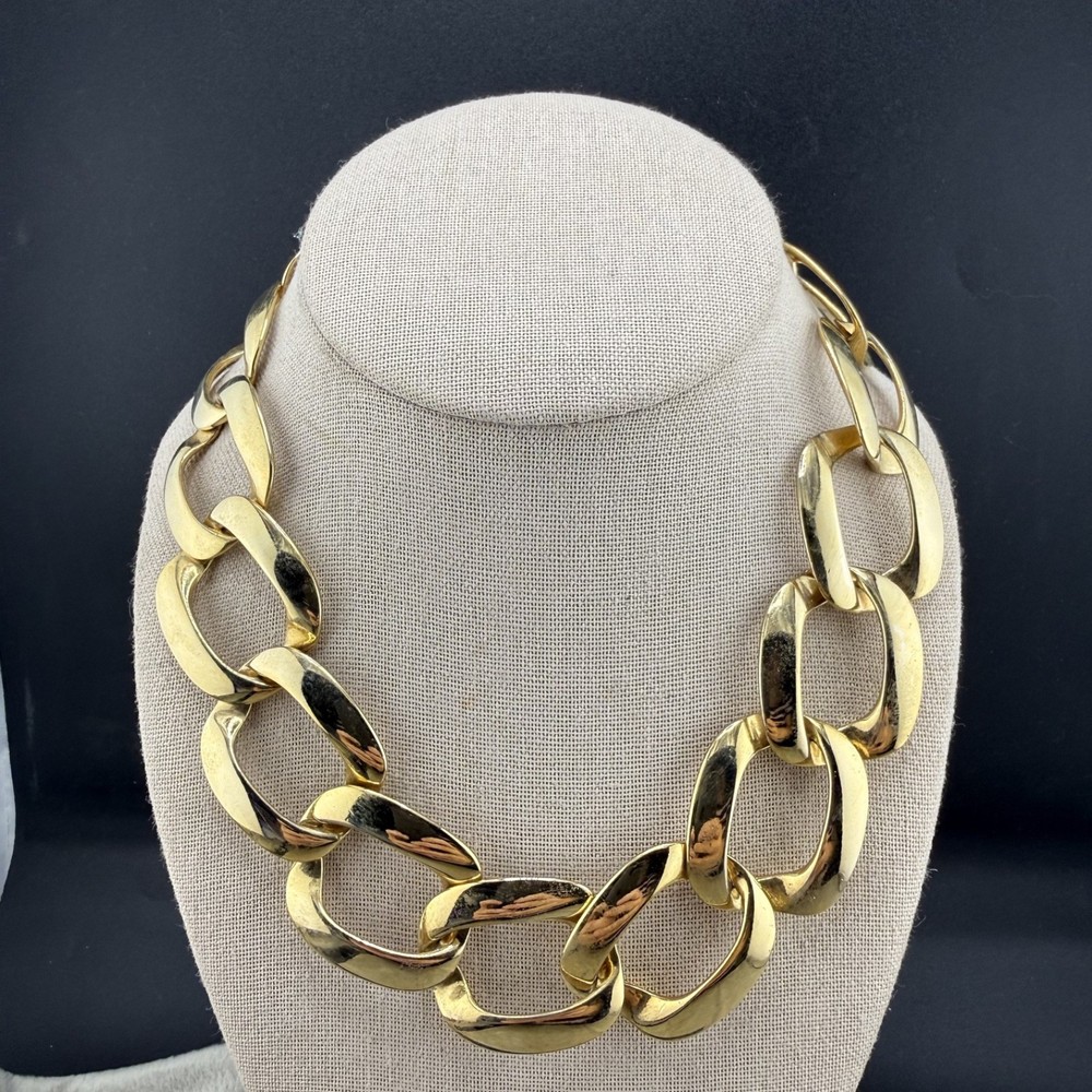 Vintage Chunky Necklace Gold Tone 17” Heavy 80s