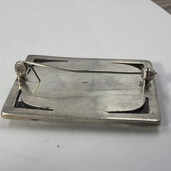 Vintage 925 Sterling Silver Square Dark Red Carnelian Stone Brooch Pin 20.8Gr