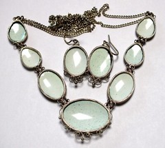 Vintage Unique Russian Enamel Hand Painted Jewelry Set Earrings & Necklace #27a