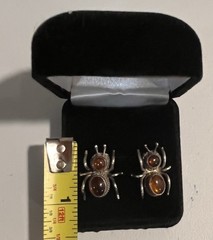 VTG Sterling Amber Insect Earrings Ant Pierced Post Style Unique!